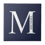 Navy Blue Personalised Monogram and Name Tile<br><div class="desc">Personalised Monogram and Name Design
features personalised monogram and name in classic serif font style.</div>