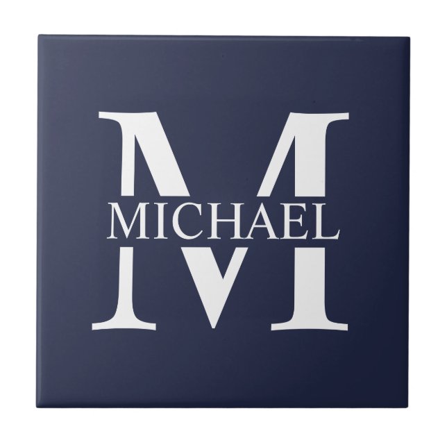 Navy Blue Personalised Monogram and Name Tile (Front)