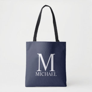 Navy blue Personalised Monogram and Name Tote Bag