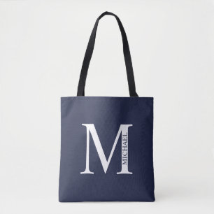 Navy Blue Personalised Monogram and Name Tote Bag