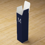 Navy Blue Personalised Monogram and Name Wine Box<br><div class="desc">Personalised Monogram and Name Gifts
featuring personalised white monogram in classic serif font style with box of name in the middle of monogram on navy blue background.

Perfect as father's day gifts for dad,  thank you gifts for groomsmen and more.</div>
