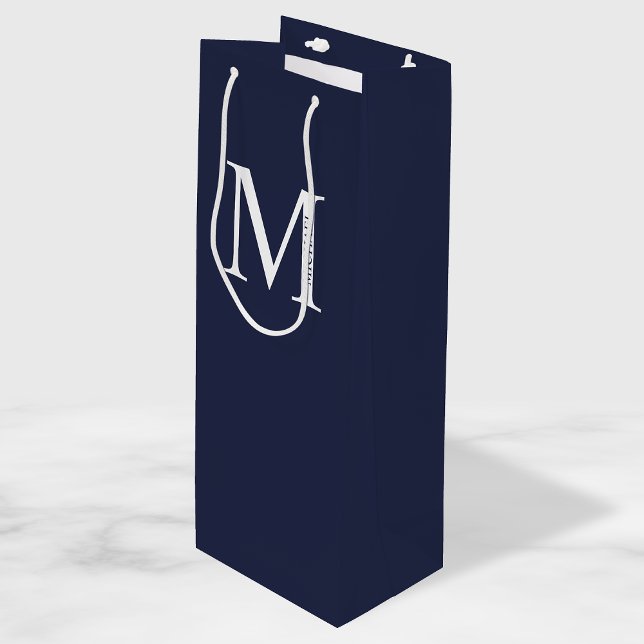 Navy Blue Personalised Monogram and Name Wine Gift Bag (Creator Uploaded)