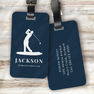Navy Blue Personalised Monogram Golfer Logo Luggage Tag