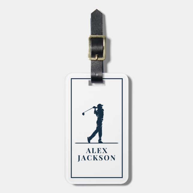 Navy Blue Personalised Monogram Golfer Luggage Tag (Front Vertical)