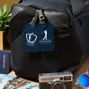 Navy Blue Personalised Monogram Golfer Luggage Tag