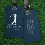 Navy Blue Personalised Monogram Golfer Luggage Tag<br><div class="desc">This design features a golfer swinging a club and has two text fields that you can use to personalise it - perhaps with a name and golf team or club.</div>