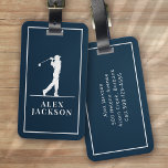 Navy Blue Personalised Monogram Golfer Luggage Tag<br><div class="desc">This design features a golfer swinging a club</div>