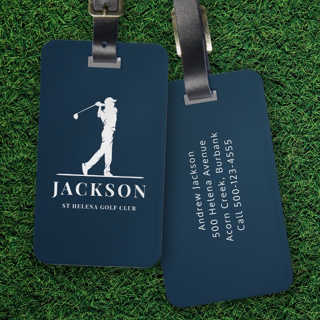 Navy Blue Personalised Monogram Golfer Luggage Tag (Creator Uploaded)