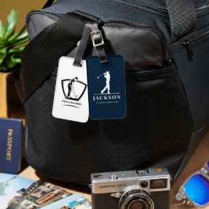 Navy Blue Personalised Monogram Golfer Luggage Tag