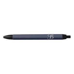 Navy Blue Personalised Name and Monogram Black Ink Pen