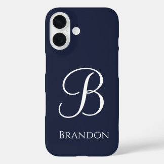 Navy Blue Personalised Name and Monogram iPhone 16 Case