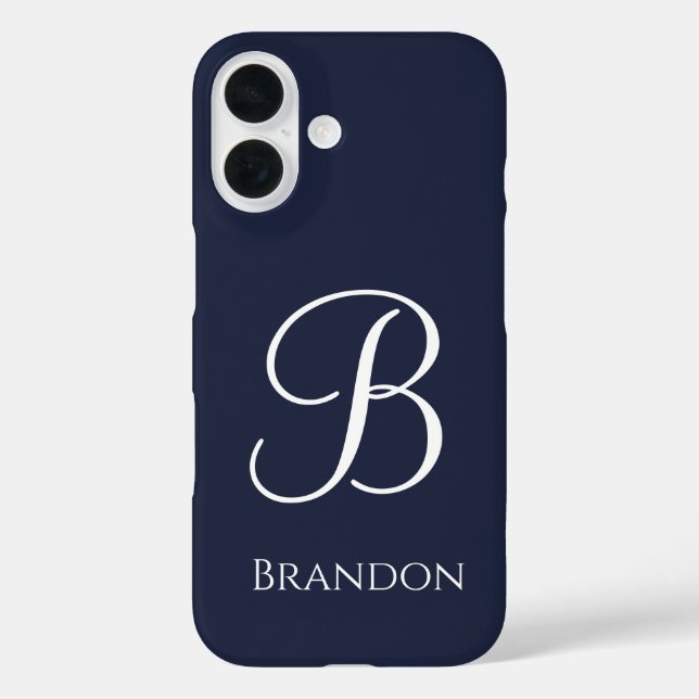 Navy Blue Personalised Name and Monogram Case-Mate iPhone Case (Back)