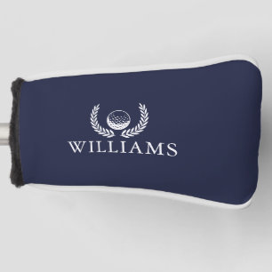 Navy Blue Personalised Name Golf Ball And Wreath Golf Head Cover