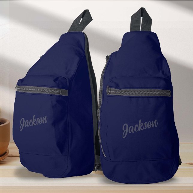 Navy BLue Personalised Name Mens Sling Bag (Simple Navy Blue Personalized Name Sling Bag)