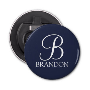 Navy Blue Personalised Script Monogram and Name Bottle Opener