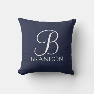 Navy Blue Personalised Script Monogram and Name Cushion