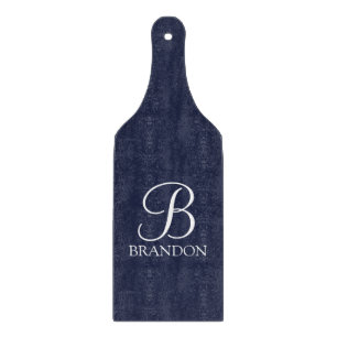 Navy Blue Personalised Script Monogram and Name Cutting Board