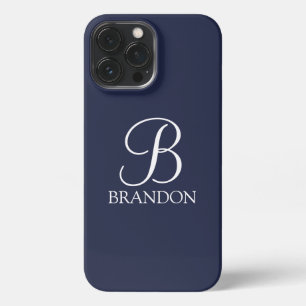 Navy Blue Personalised Script Monogram and Name iPhone 13 Pro Max Case