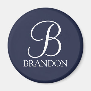 Navy Blue Personalised Script Monogram and Name Magnet