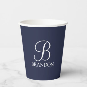 Navy Blue Personalised Script Monogram and Name Paper Cups