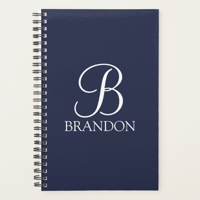 Navy Blue Personalised Script Monogram and Name Planner (Front)
