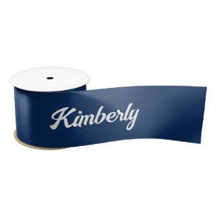 Navy Blue Personalised Script Name School Satin Ribbon