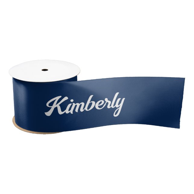 Navy Blue Personalised Script Name School Satin Ribbon (Spool)