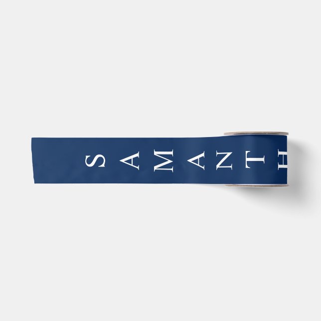 Navy Blue  Personalised Vertical Name  Satin Ribbon (Front)