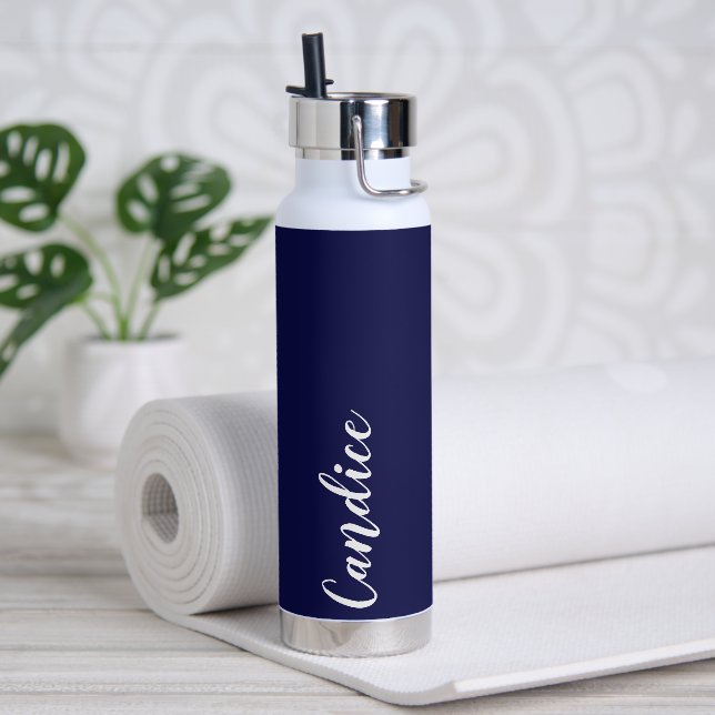 Navy Blue Personalised Wedding Bridesmaid Water Bottle (Yoga)