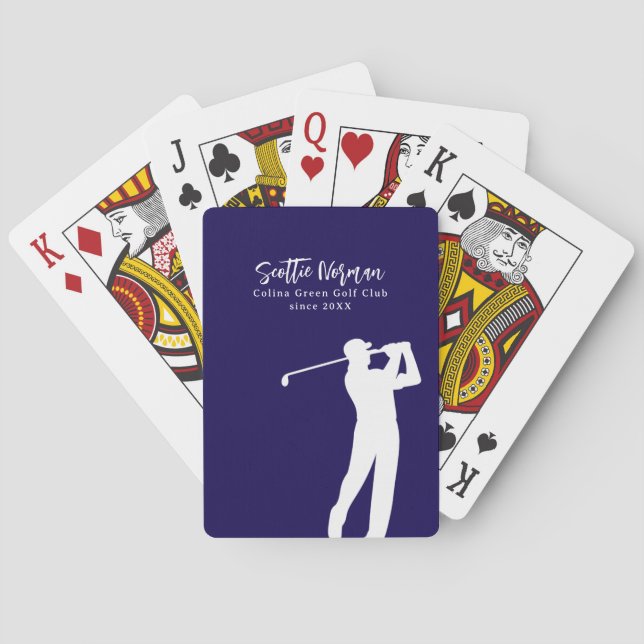Navy Blue Personalized Golfer Name Playing Cards (Back)