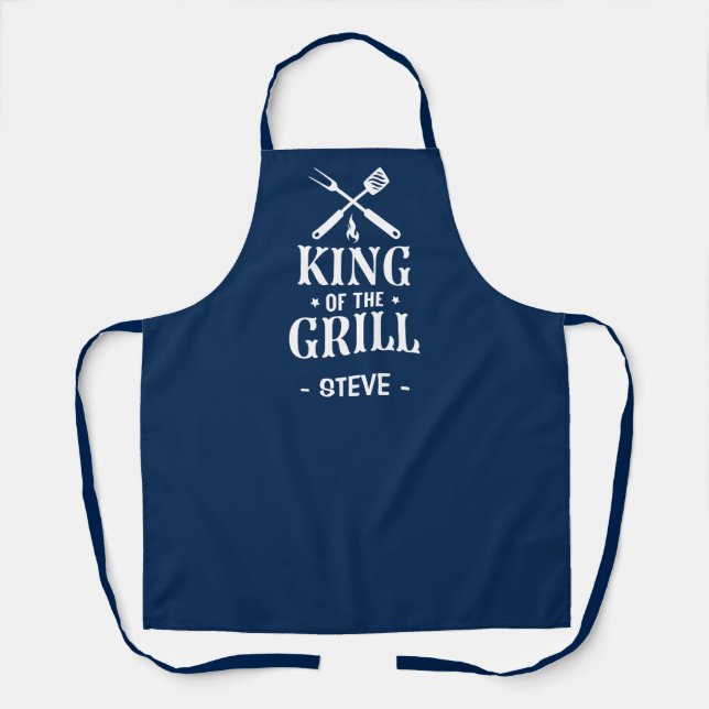 Navy Blue Personalized King of The Grill Apron (Front)