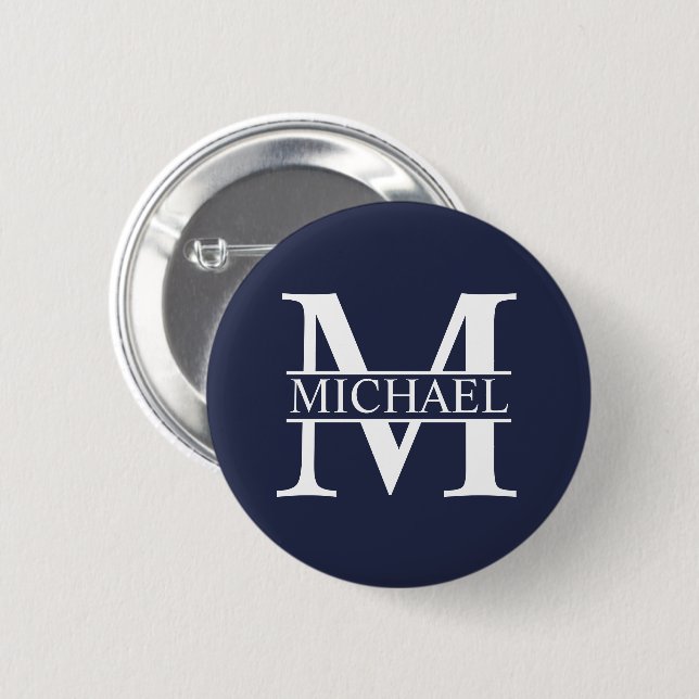 Navy Blue Personalized Monogram and Name 6 Cm Round Badge (Front & Back)