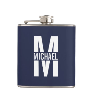 Navy Blue Personalized Monogram and Name Hip Flask