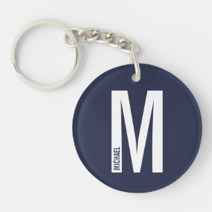 Navy Blue Personalized Monogram and Name Key Ring
