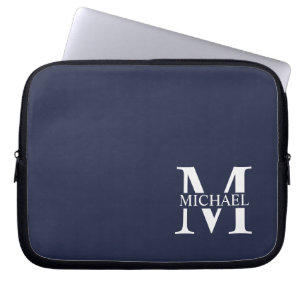 Navy Blue Personalized Monogram and Name Laptop Sleeve