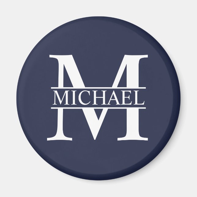 Navy Blue Personalized Monogram and Name Magnet (Front)