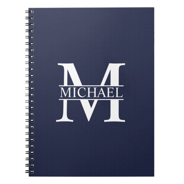 Navy Blue Personalized Monogram and Name Notebook (Front)