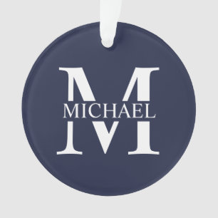 Navy Blue Personalized Monogram and Name Ornament