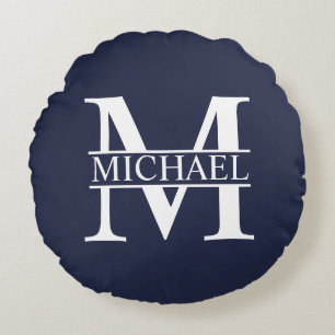Navy Blue Personalized Monogram and Name Round Cushion