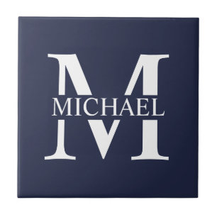 Navy Blue Personalized Monogram and Name Tile