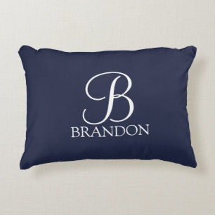 Navy Blue Personalized Script Monogram and Name Decorative Cushion