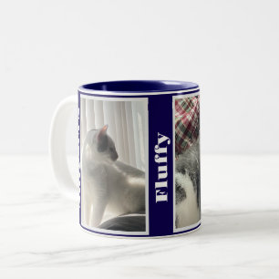 Navy Blue Pet Photos and Names Two-Tone Coffee Mug
