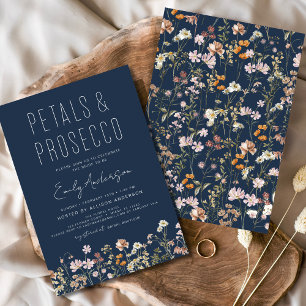 Navy Blue Petals & Prosecco Bridal Shower  Invitation