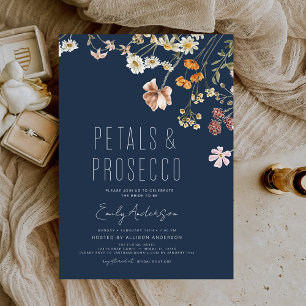Navy Blue Petals & Prosecco Bridal Shower  Invitation