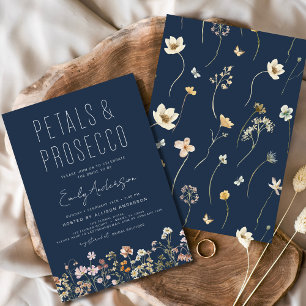 Navy Blue Petals & Prosecco Bridal Shower  Invitation