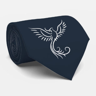 Navy Blue Phoenix Mystical Bird Rising Myth Tie