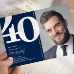 Navy Blue Photo 40th Birthday Party Invitation<br><div class="desc">Create lasting memories at your 40th birthday bash with these classic navy blue birthday party invitations! Featuring a large bold serif font showcasing the number '40', a photo of the birthday boy / girl, and a modern template that is easy to personalise, these invitations will capture the spirit of the...</div>