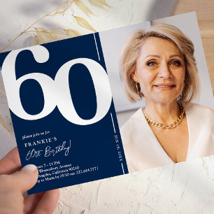 Navy Blue Photo 60th Birthday Party Invitation