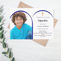 Navy blue photo arch boy cross Confirmation
