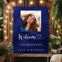 Navy blue photo birthday party welcome 
